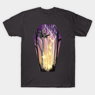 Bat in the Woods Coffin T-Shirt